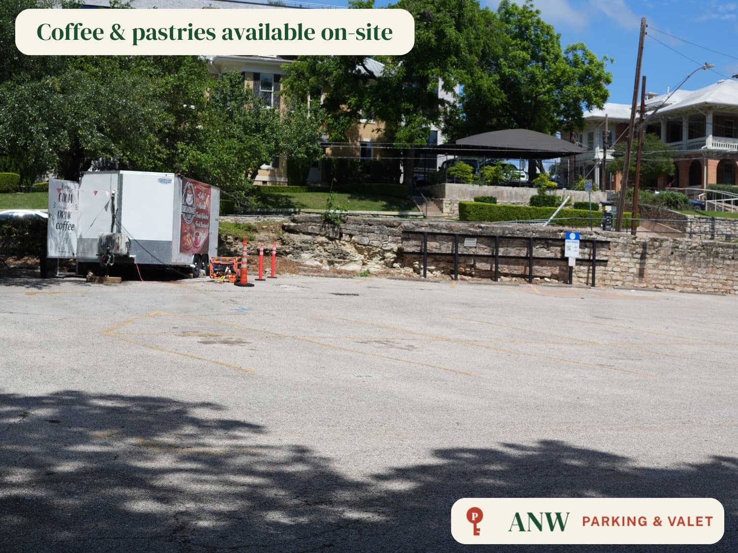 ANW parking lot — coffee and pastries available on-site