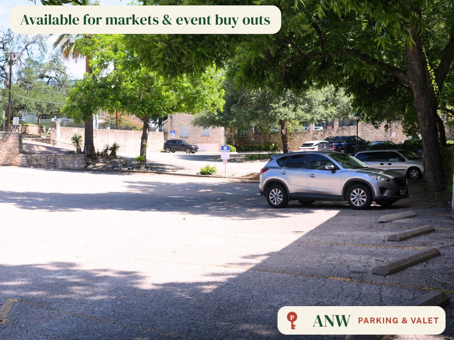 ANW parking lot — available for markets and full event buy-outs